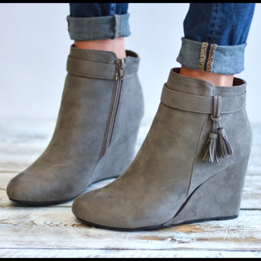 New Grey Wedge Booties, Size 8